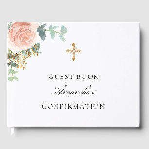 Eucalyptus pink floral girl Confirmation Guest Book