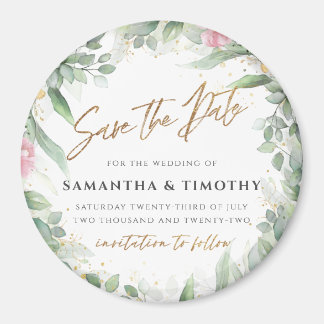 Eucalyptus & Pink Floral Save the Date Magnet