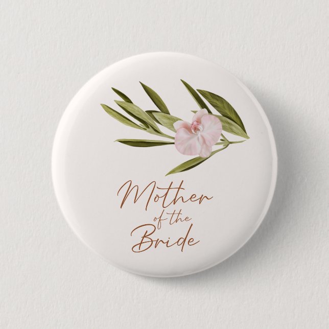 Eucalyptus Pink Orchid Wedding Mother of the Bride Button (Front)