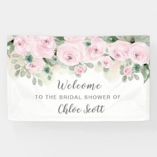 Eucalyptus Pink Rose Floral Bridal Shower Welcome Banner