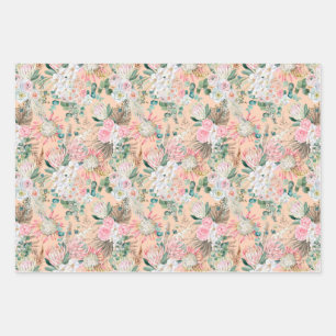 Eucalyptus Pink White Floral Boho Bridal Birthday Wrapping Paper Sheets