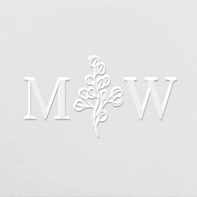 Eucalyptus Plant Couple Wedding 2 Initial Monogram Embosser (Design)