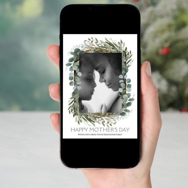 Eucalyptus Plant Floral Happy Mother's Day 1 Photo Holiday Card (Front Digital)
