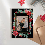Eucalyptus Poisenttia Floral Photo Holiday Card<br><div class="desc">Our ''Red Poinsettia Holiday Floral'' collection features red floral poinsettia wreaths paired with easily personalized information written in a neat and simple font on white or black backgrounds. Check out our store for more matching items from this collection.</div>