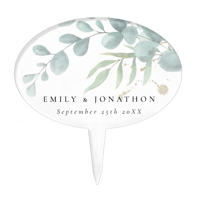 Eucalyptus Powder Blue Gold  Cake Topper (Front)