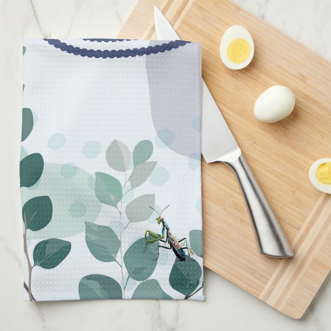 Eucalyptus Praying Mantis Australian Botanical Art Kitchen Towel (Quarter Fold)