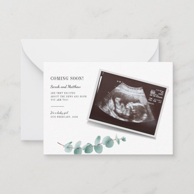 Eucalyptus Pregnancy Baby Reveal Note Card (Front)