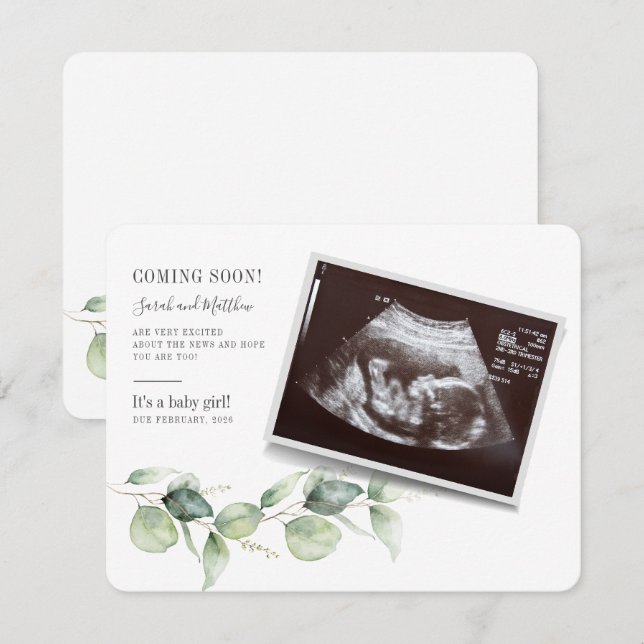 Eucalyptus Pregnancy Greenery Gender Reveal Card (Front/Back)