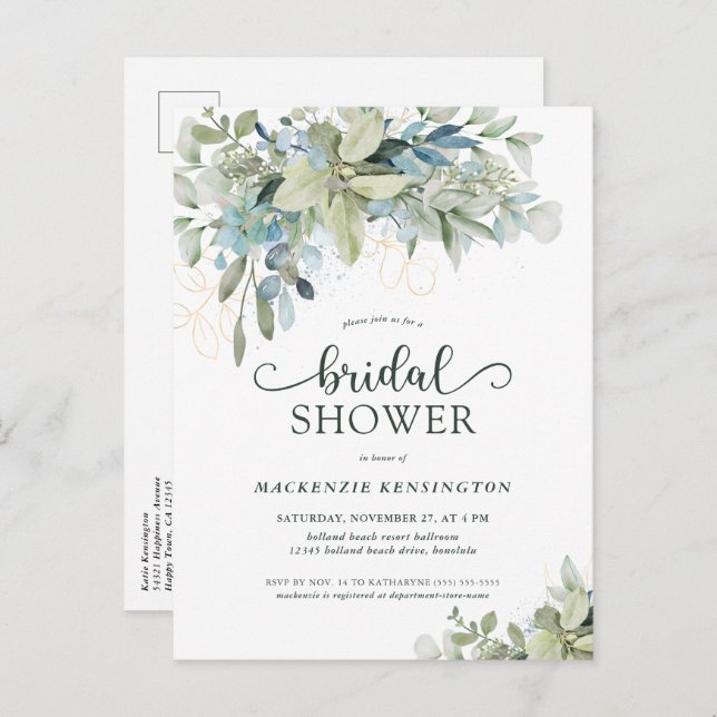 Eucalyptus Pretty Script Bridal Shower Invitation (Front/Back)