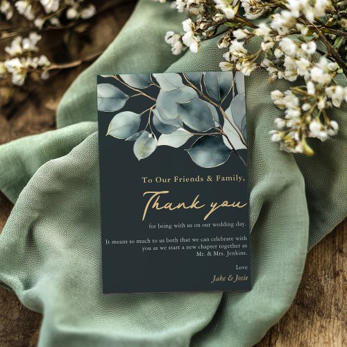 Eucalyptus pretty Wedding Table thank you card