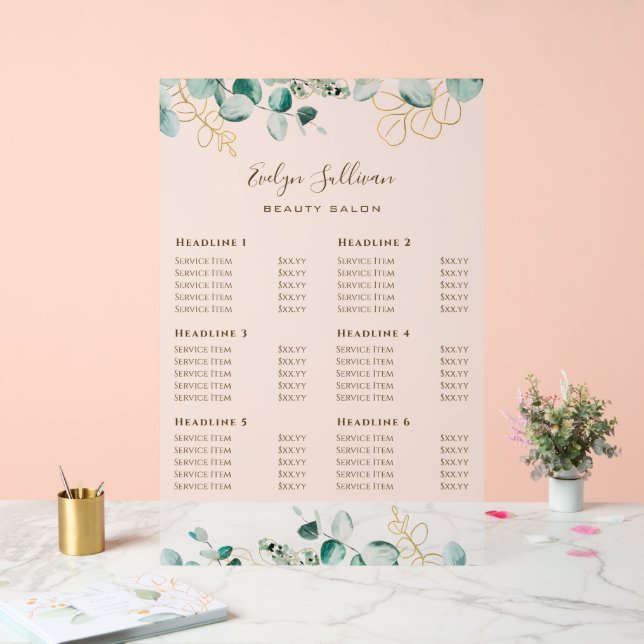 Eucalyptus Price List Acrylic Sign (Wedding)