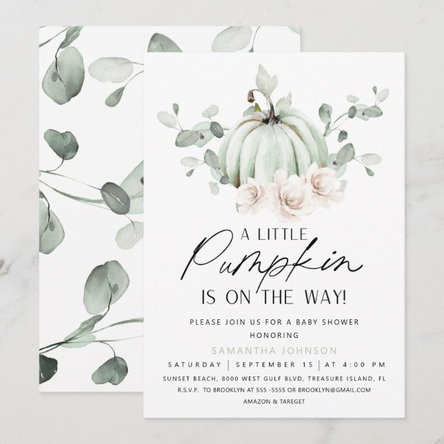 Eucalyptus Pumpkin Baby Shower Invitation (Front/Back)
