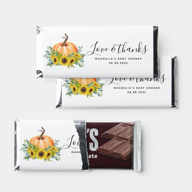 Eucalyptus Pumpkin Fall Baby Shower Hershey Bar Favors (Front)