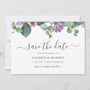 Eucalyptus Purple Floral Succulent Save The Date