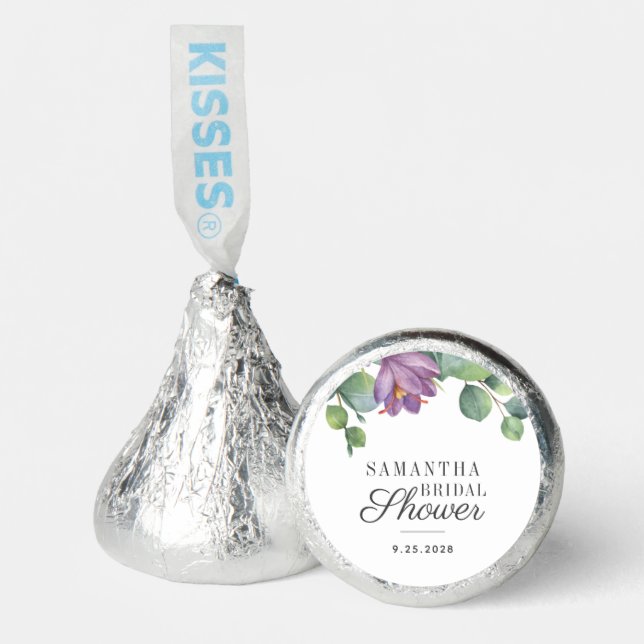 Eucalyptus Purple Green Floral Bridal Shower Hershey®'s Kisses® (Front)
