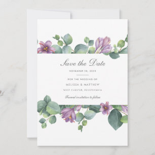 Eucalyptus Purple Green Floral Succulent Save The Date