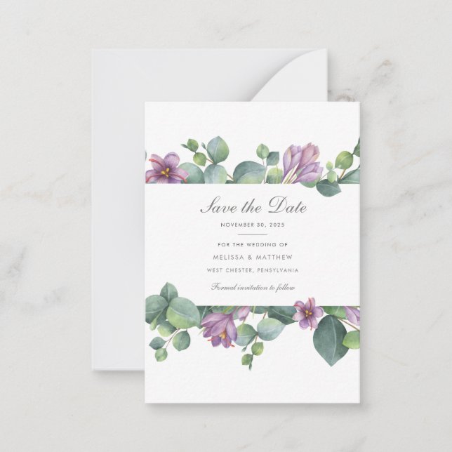 Eucalyptus Purple Green Floral Succulent Save The Note Card (Front)