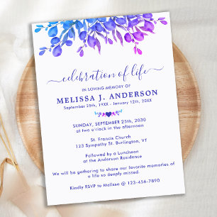 Eucalyptus Purple Greenery Celebration Of Life Invitation Postcard