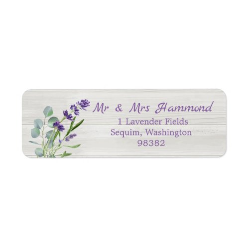 Eucalyptus Purple Lavender Flowers on wood Label