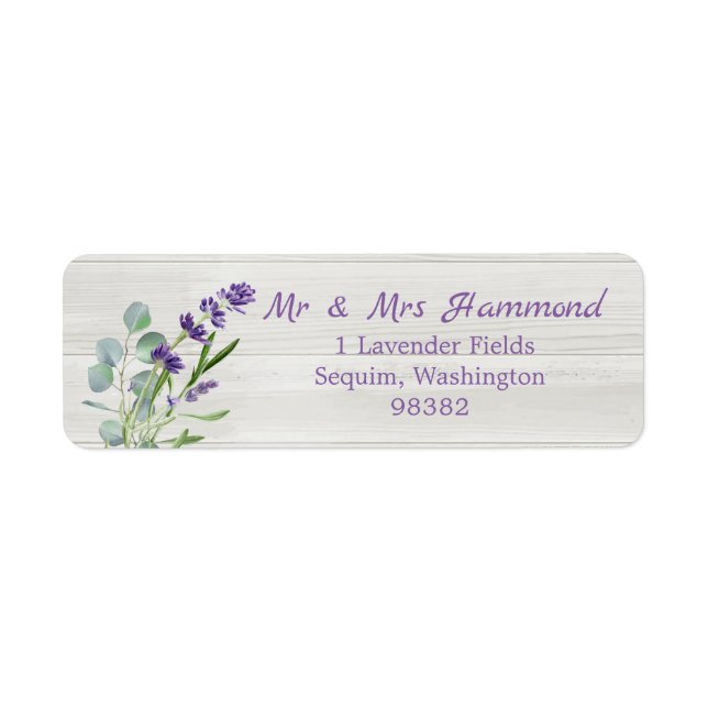 Eucalyptus Purple Lavender Flowers on wood Label (Front)