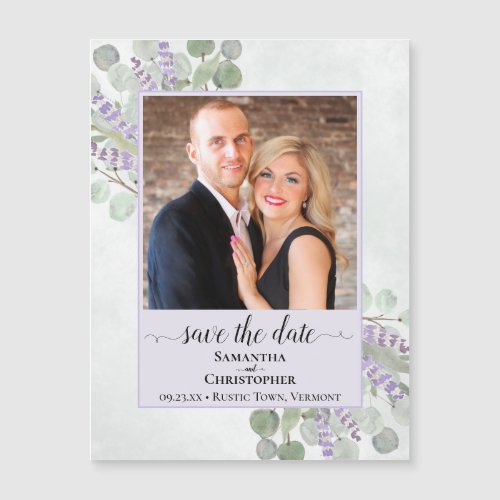 Eucalyptus Purple Wedding Save Date Photo Magnet