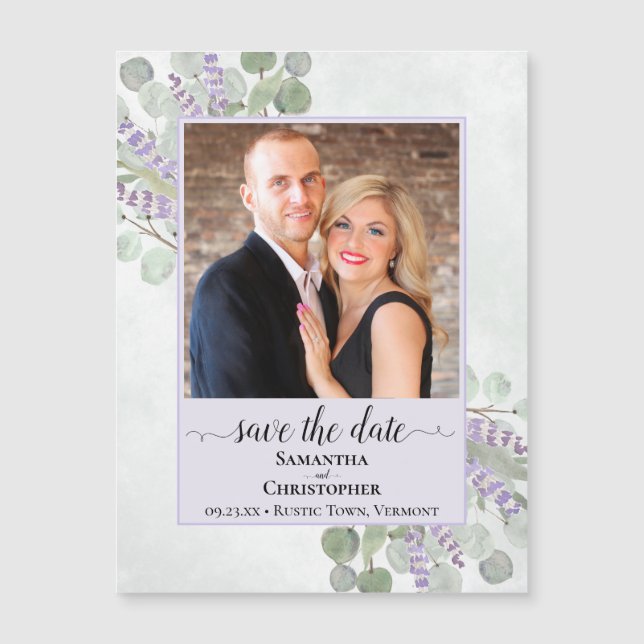 Eucalyptus Purple Wedding Save Date Photo Magnet (Front)