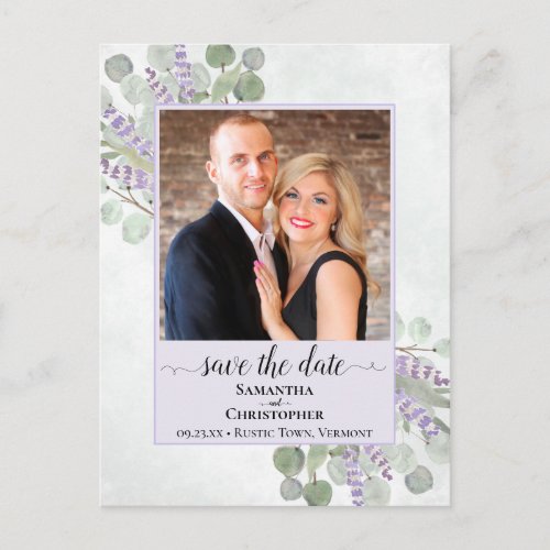 Eucalyptus Purple Wedding Save the Date Photo Announcement Postcard
