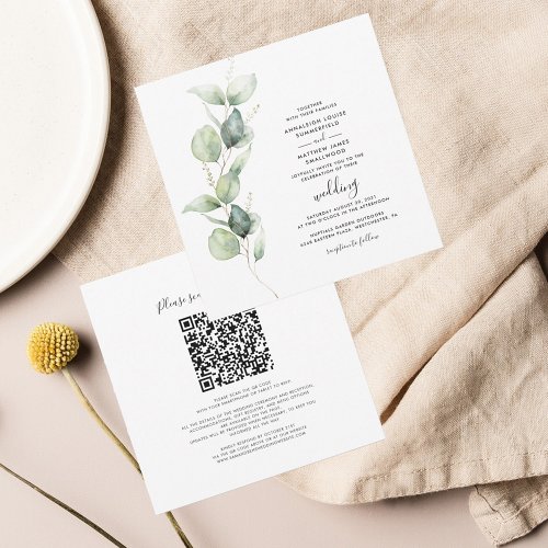 Eucalyptus QR Code All in One Botanical Wedding Invitation