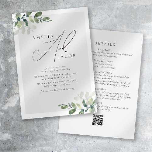 Eucalyptus QR Code All in One Wedding Invitation