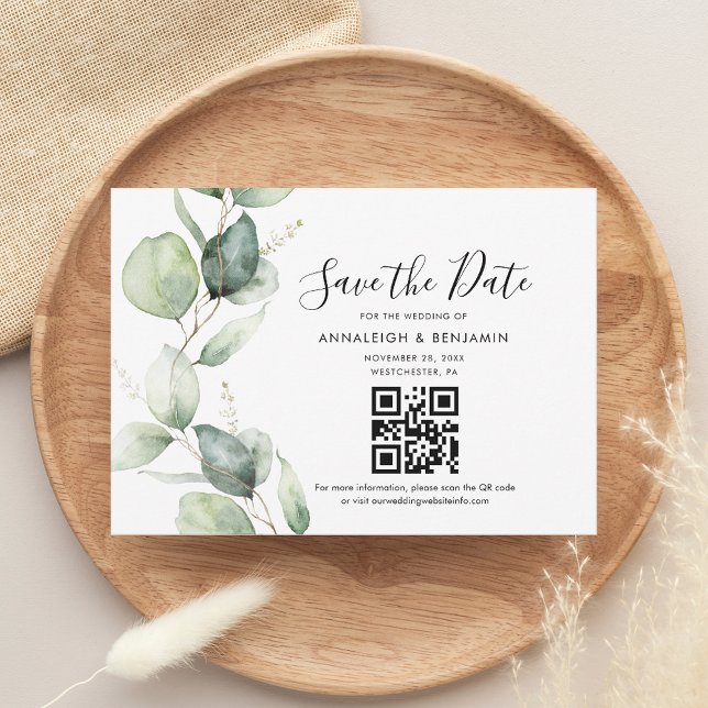 Eucalyptus QR Code Botanical Wedding Save The Date (Eucalyptus QR Code Botanical Wedding Save The Date)