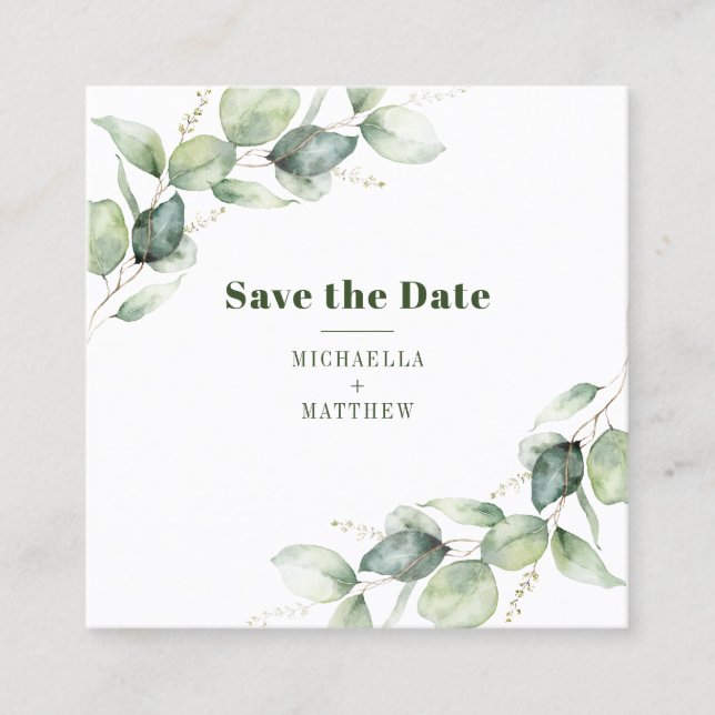 Eucalyptus QR Code Minimalist Save the Date Card (Front)