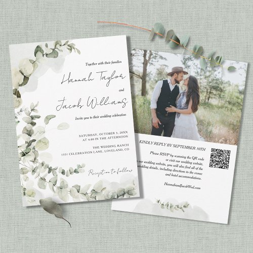 Eucalyptus QR Code Photo Wedding Invitation