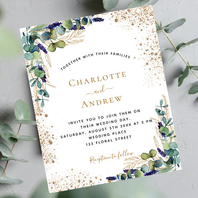 Eucalyptus QR code RSVP budget wedding invitation (Creator Uploaded)