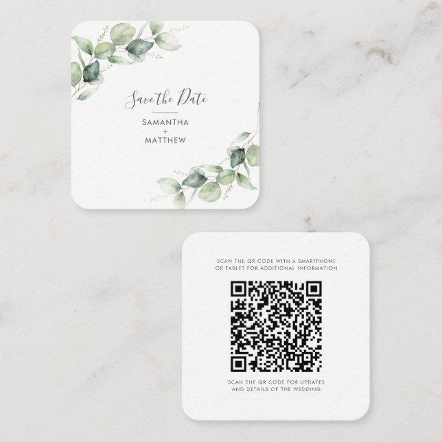 Eucalyptus QR Code Save the Date Card (Front/Back)
