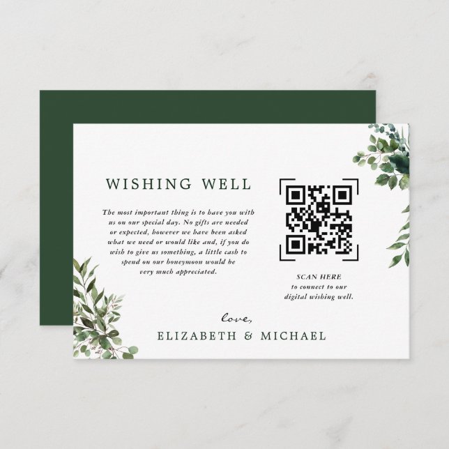 Eucalyptus | QR Code Scan Wedding Wishing Well Invitation (Front/Back)