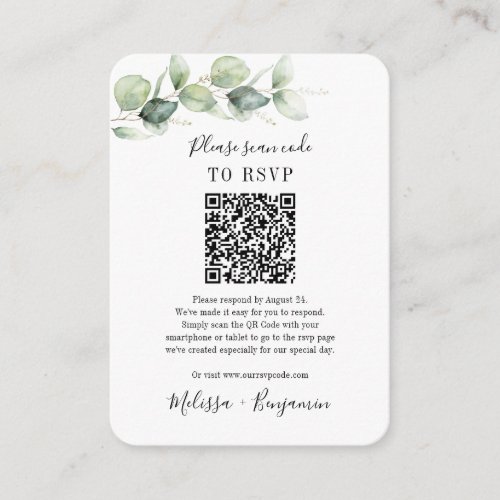 Eucalyptus QR Code Wedding RSVP Minimalistic Enclosure Card