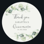 Eucalyptus Quinceanera 15th Birthday Greenery Classic Round Sticker<br><div class="desc">TIP: Matching items available in this collection. Our botanical eucalyptus birthday collection features watercolor foliage and modern typography in dark gray text. Use the "Customize it" button to further re-arrange and format the style and placement of text. Could easily be repurpose for other special events like anniversaries, baby shower, birthday...</div>