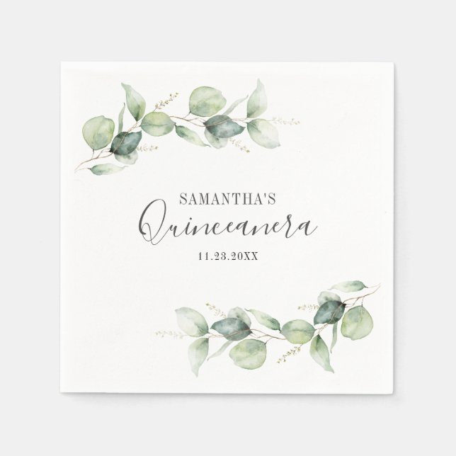 Eucalyptus Quinceanera 15th Birthday Party Paper Napkins (Front)
