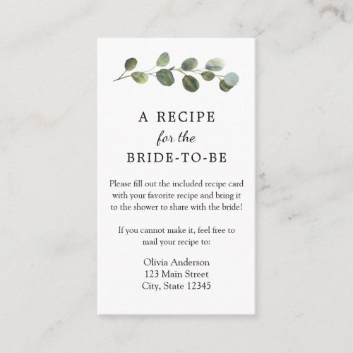 Eucalyptus Recipe Request  Enclosure Card