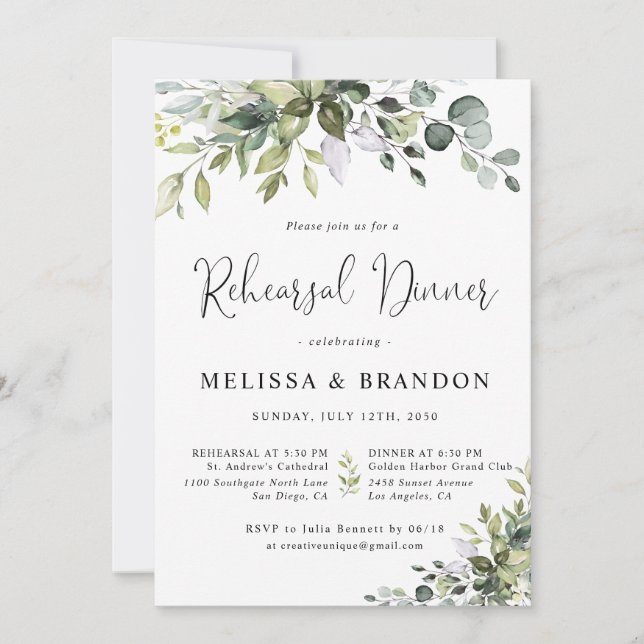 Eucalyptus Rehearsal Dinner Invitation (Front)