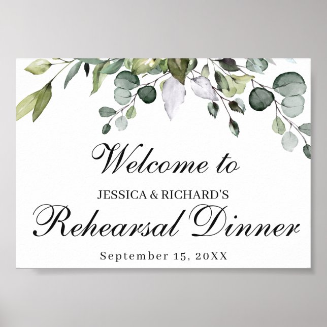 Eucalyptus Rehearsal Dinner Welcome Poster Sign (Front)