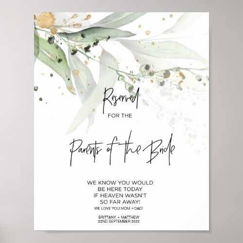 Eucalyptus Reserved Parents of Bride Loving Memory Poster