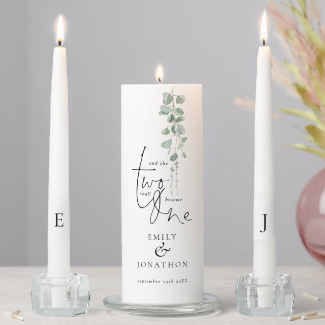 Eucalyptus Romantic Quote Names Date Initials Unit Unity Candle Set (In Situ)