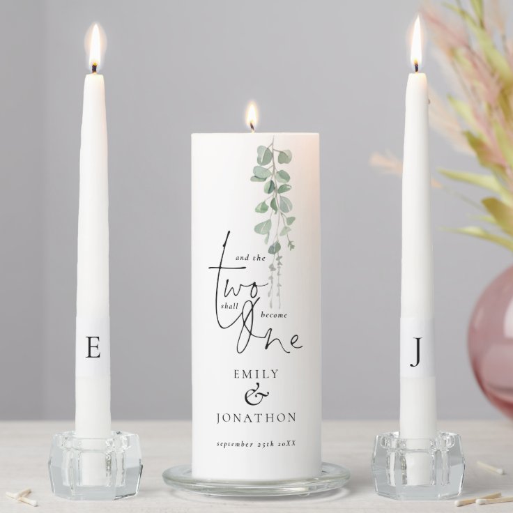 Eucalyptus Romantic Quote Names Date Initials Unit Unity Candle Set ...