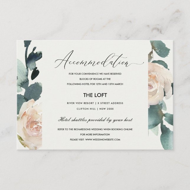 EUCALYPTUS ROSE BLUSH KRAFT WEDDING ACCOMMODATION ENCLOSURE CARD (Front)