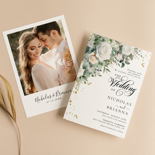 Eucalyptus Rose Elegant Greenery Photo Wedding Invitation
