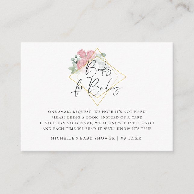 Eucalyptus Rose Geometric Baby Shower Book Request Enclosure Card (Front)
