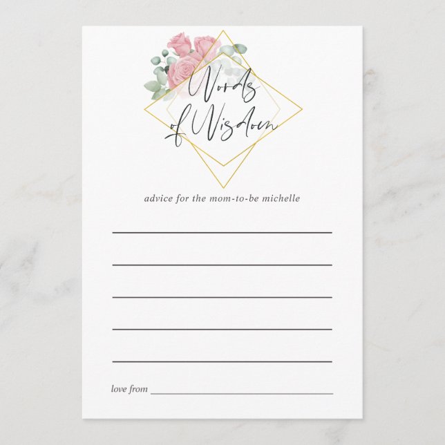 Eucalyptus Rose Geometric Baby Shower Mom Advice Card (Front)
