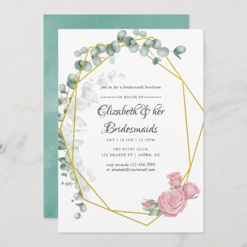 Eucalyptus Rose Geometric Bridesmaids Luncheon Invitation