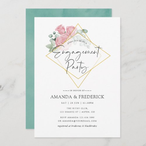 Eucalyptus Rose Geometric Engagement Party Invitation